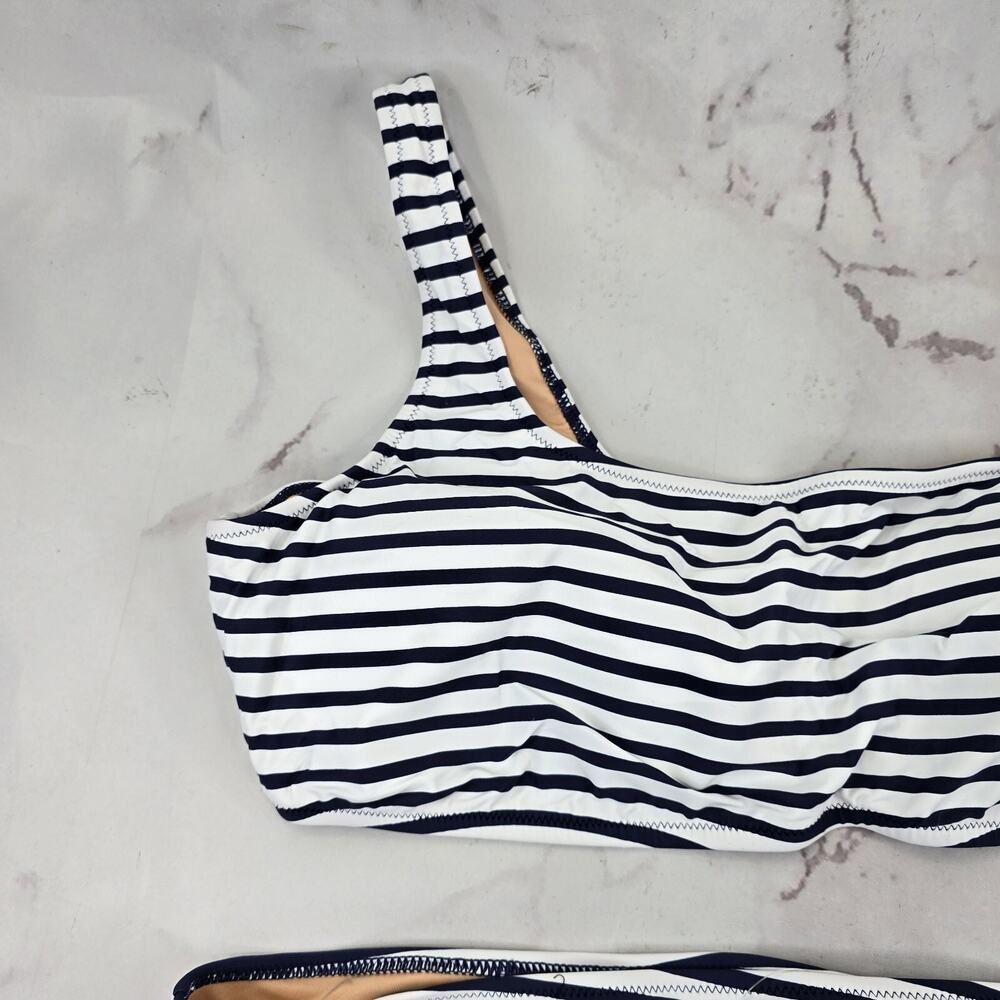 J Crew One Piece 24 3X Blue Striped Square Neck Cut Out Bikini Swim Suit - Picture 2 of 11